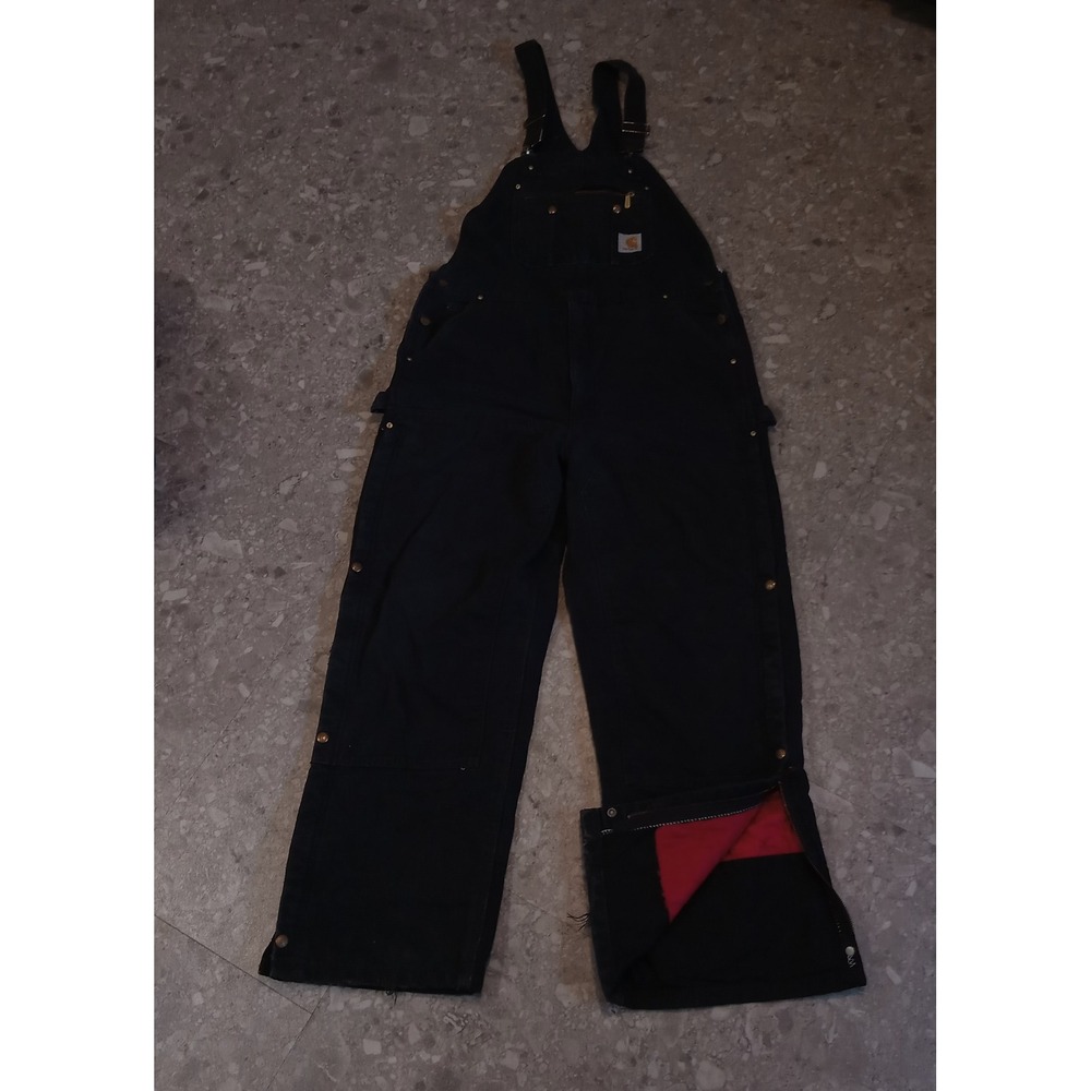 Carhartt Mens Black Quilt Lined Duck Bib Overalls R41 BLK 40 x 32 Double Knee